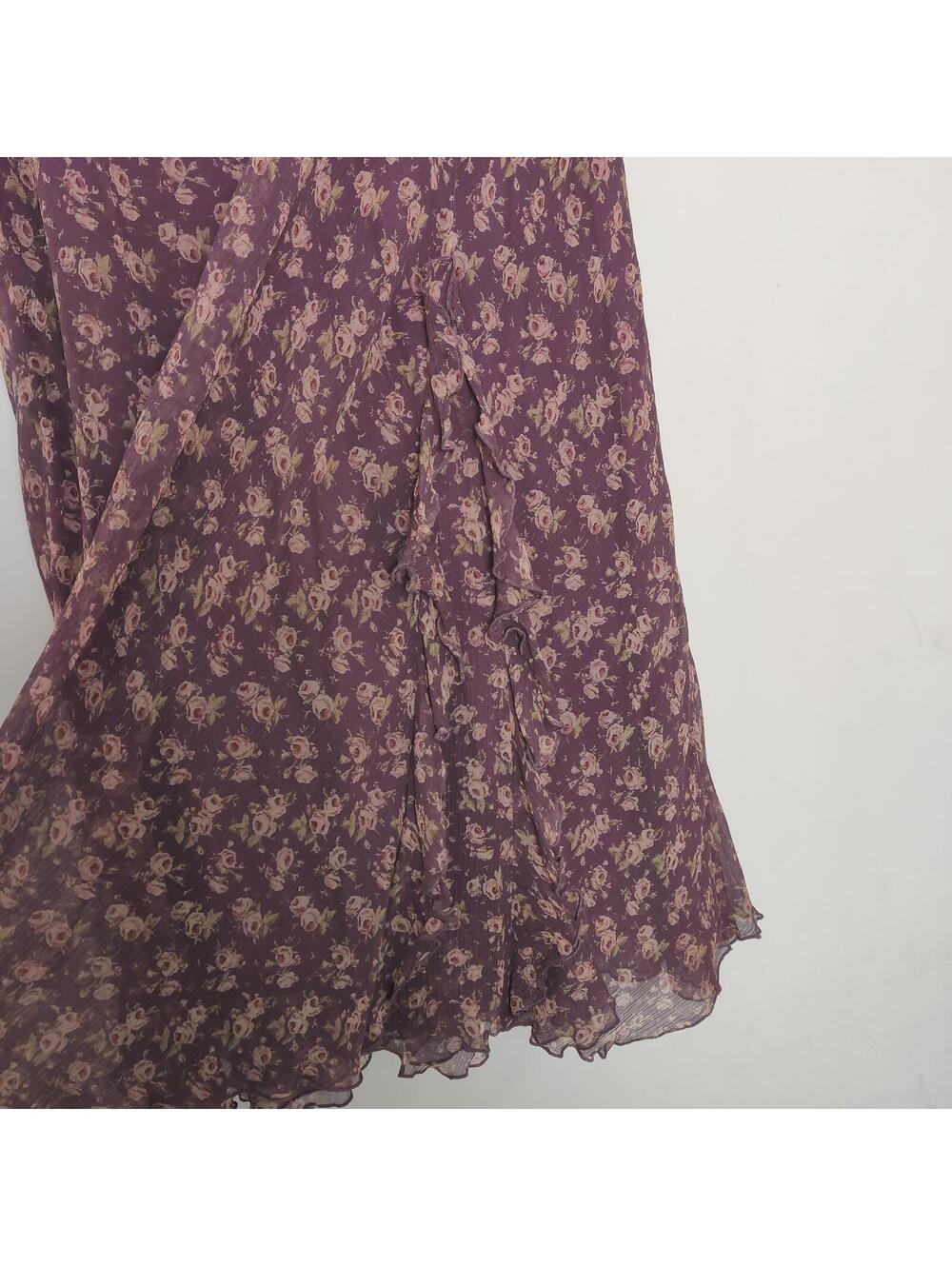 Ken Women’s Purple Floral Silk Midi Skirt Size Large - Picture 2 of 10